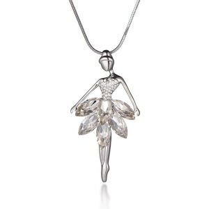 Kal-Collier De Mode Pour Les Femmes, Ballerina Collier Pendentif Avec Cristal Brillant Pour Les Filles À Longue Chaîne Collier Brillant Collier Strass - Neuf