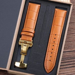 Typi-Bracelets De Montre En Cuir De Vache Véritable Avec Boîte,14mm 16mm 18mm 20mm 21mm 22mm 24mm,Bracelet De Montre Avec Fermoir Papillon,Ceinture|Lbn-Gd|14mm - Neuf