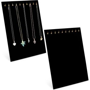 Velours Noir Porte Collier Chaine Bijoux - 37 X 30cm - Pr&eacute;sentoir Organisateur De Colliers Avec 17 Crochets - Porte Collier Pour La Maison Ou Le Commerce De D&eacute;tail - Neuf