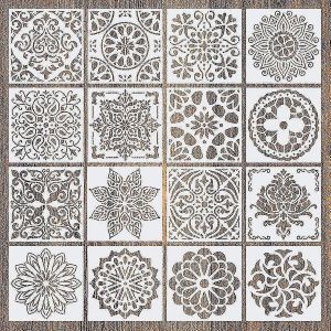 16 Pi&egrave;ces Grand R&eacute;utilisable Mandala Pochoir Peinture Sur Bois Diy Design 6 Pouces Mod&egrave;les Scrapbooking Peinture Pour Wall-Yu - Neuf