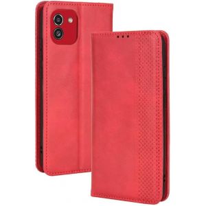 JGD-Coque pour Samsung Galaxy A03 (6.5"" inches), Etui Flip Folio en Cuir PU avec Interrupteur Magn&eacute;tique, [3 Fentes pour Cartes] [1 Portefeuille] Housse - Rouge - Neuf
