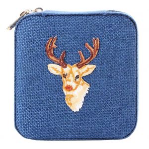 Boite De Rangement En Lin Pour Bijoux, Boucles D'oreilles, Clous D'oreilles, Bagues, Colliers (Bleu Marine) - Neuf