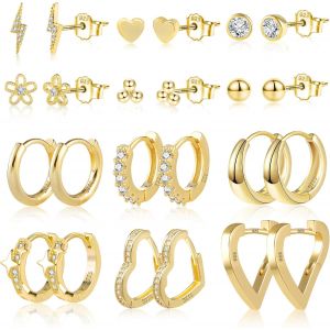 Kal-6 Pcs Boucles Doreilles Femme Acier Inoxydable Piercing Oreille Cartilage Helix, S925/Plaqué Or 14 Carats - Neuf