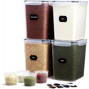 LETNERNY-Lifwit 4 Boite Rangement Cuisine, Boite Hermetique Alimentaire Plastique 5.2L, Boite Cereales, Bocaux Rangement Cuisine, Boite Conservation Alimentaire Avec Couvercles, Boite Farine, Spaghet - Neuf