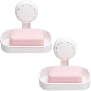 CMWX-Porte-Savon &agrave; Succion pour Salle de Bain, 2 Pack Max 3 KG, Barre de Savon pour Douche, Montage Mural, sans per&ccedil;age, Porte Savon Amovible en Plastique avec Drainage, Porte-&eacute;ponge - Blanc - Neuf