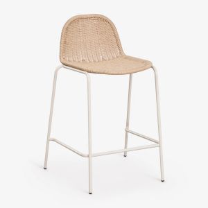 Tabouret De Jardin Haut Empilable En Rotin Synth&eacute;tique Reiven Tapioca Beige ?65 Cm - Neuf