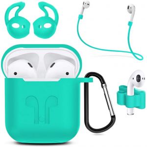 acdsgd-tui &eacute;couteurs en Silicone pour AirPods 1/2 Housse de Protection 6en1 avec Corde Anti-Perte, Boucle Anti-Pendaison et Manchon Bouchon d&iquest;Oreille (Vert) - Neuf