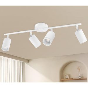 Kal-Plafonnier 4 Spots Led Orientable, Spots De Plafond Gu10, Plafonnier Spot Blanc, Luminaire Spot Rampe Spot, Applique Spot Pour Cuisine, Salon, Chambre (Sans Ampoule) - Neuf