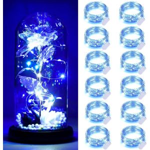KALANKA-Lot de 12 Guirlande led à pile, 2m 20 LEDs Mini Guirlande Lumineuse Intérieur IP65 Étanche pour Interieur Exterieur, Vacances, Mariage, Fête, Noël - Bleu - Neuf