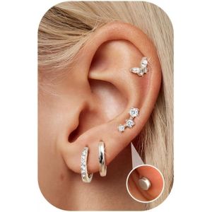 Kal-4paires Hypoallerg&eacute;niques Boucles D'oreilles Femme Argent/Or Petites Boucles D'oreille Acier Inoxydable Zircon Fleur Piercing Oreille Lot Clous D'oreilles Cr&eacute;oles Or Pour Multiple Piercing - Neuf
