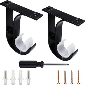 Support De Tringle À Rideau Plafond-2 Pcs Avec Vis Pour Barre Draperie-Noir - Neuf