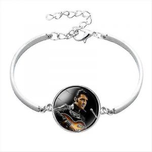 Bracelet Jonc En Alliage De Conception Ronde,Bracelet &Agrave; Breloques En Alliage Elvis Singer Populaire Idol (1 Pi&egrave;ce,Argent)-Bon - Neuf