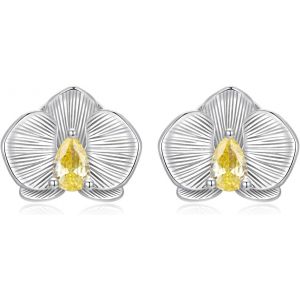 Chenquansarl-Boucles Doreilles Clou Orchid&eacute;e En Argent Avec Oxyde De Zirconium Jaune &iquest; Cadeau Pour Femme, Maman Ou Amie - Neuf