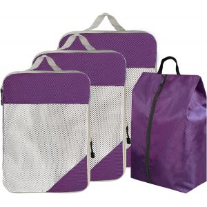 4 Pi&egrave;ces Rangement Val Compression Organisateur Val De Bagages De Voyage 3 Cubes + 1 Sac &Agrave; Linge Packing Cubes Pour Accessoires De V&ecirc;tements - Neuf