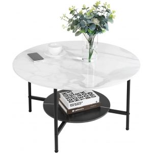 Table Basse Ronde Marbre Salon: Table Café Industrielle Design Table Basse Blanche Moderne Scantinave En Pierre Frittée Grand Plateau Pour Salon Bureau Café-¿80x48cm Noir - Neuf