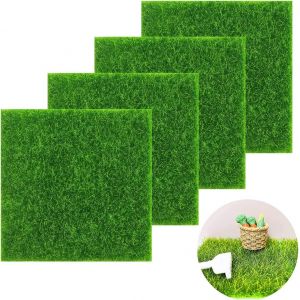 Mevronisshop-Tapis De Pelouse Verte Artificielle,Mini Simulation Gazons,Artificiel Miniature Herbe,Pelouse Verte Artificielle, 4 Pc Miniature D&eacute;corative Mousse Pour Maison Micro-Paysage (15 &times; 15cm) - Neuf
