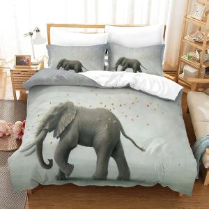 Housse De Couette Motif Imprim&iquest;&iquest; Elephant D ,En Parure De Lit Avec Housse De Couette Et Taies D'oreiller,Fermeture &iquest;&iquest;Clair,Doux Microfibre Hypoallerg&iquest;&iquest;Niqueking&pound;&iquest;Xcm&pound;&copy; - Neuf