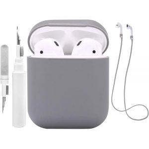 &Eacute;tui en Silicone Compatible avec Les AirPods 2 1 avec kit de Nettoyage, &eacute;tui de Protection Compatible avec Apple AirPods 2 avec Sangle de Sport, Housse Souple pour l'&eacute;tui des Airpods 1 2 (Gray) - Neuf