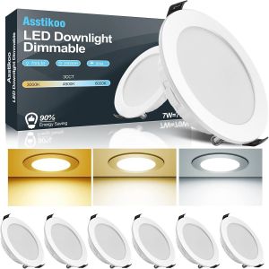 Kal-Spot Led Encastrable Dimmable,7w Spot Salle De Bain,Spot Led Extra Plat 25mm,Ip44 Étanche Spot De Plafond Trou ¿85-100mm,3000k 4500k 6500k Éclairage Plafonnier 230v Pour Salon,Cuisine - Neuf