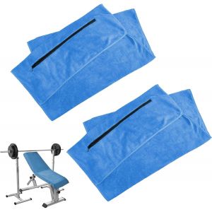 Kal-Serviette De Sport, 2 Pi&egrave;ces 120 X 50 Cm Serviette De Gym Avec Poche Zipp&eacute;e, Serviette De Sport L&eacute;g&egrave;re En Microfibre, Pour Cyclisme, Bleu Clair - Neuf
