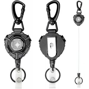 KAL-2 Pièces Porte Badge Enrouleur, Porte Clef Retractable Rotatif À 360°, Porte Clé Extensible Robuste Pour L'Extérieur, Porte Cle Retractable Avec Câble En Fil Acier De 80 Cm - Neuf