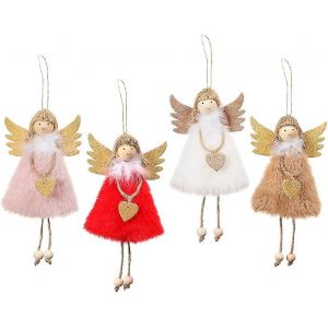 4 Poup&eacute;e Ange Pendentifs De No&euml;l, Ornements D'Arbre De No&euml;l, Ornements D'Arbre Elfe De L'Artisanat Cadeaux De No&euml;l W - Neuf