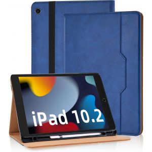 LORANKA-Coque pour iPad 9/8/7 G&eacute;n&eacute;ration 10.2 Pouces - iPad Air 3/Pro 10,5 Housse Cuir PU [R&eacute;veil/Veille Automatique] Etui de Protection avec Support Fonction pour iPad 2021/2020/2019, Bleu - Neuf