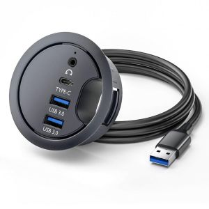 USB 3.0 Hub Carte son USB-C 2 ports USB 60 mm Passe-c&acirc;ble de bureau R&eacute;partiteur Station d'accueil Casque Micro Interface audio pour PC de bureau - Neuf