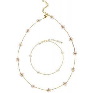 2 Pièces Bijoux Femme Bracelet Perles Femme Collier De Fleurs Parure Bijoux Femme Collier Marguerite Ensemble,Collier Et Bracelet Marguerite Ensemble Pour Femmes Et Filles.[Y88] - Neuf