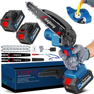 CHECARZHN--NO1-Mini Tronçonneuse À Batterie 8000Mah 8 Pouces 880W, 2 Batteries 4.0 Mah 2 Guide Chaîne, Petite Tronconneuse Thermique Coupe Branche Electrique Scie Electrique Tronçonneuse Sans Fil Pou - Neuf