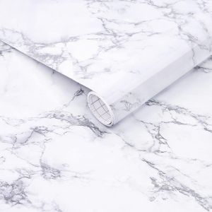 Blanc Marbre Papier Contact,44cmx10m Papier Peint Auto Adhesif En Vinyle Pour Meubles,Comptoirs De Cuisine,Armoires,Étagères,Facile À Installer - Neuf
