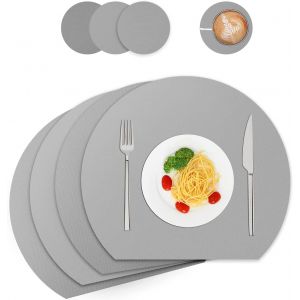 Eryi-Sets De Table Et Dessous De Verre En Cuir, Lavables, Sets De Table Ronds, Sets De Table De Cuisine, Set De 4 (Demi-Cercle, Gris) - Neuf