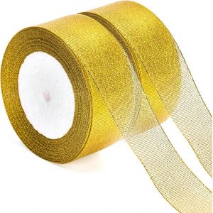 Kal-Ruban En Organza Dor&eacute; 40mm, 44m Paillettes Ruban Pour Emballage Cadeau, Ruban D&eacute;coratif Pour No&euml;l, Mariage, D'anniversaire, Emballage Cadeau, Travaux Manuels - Neuf