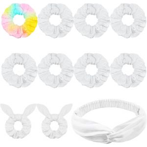 11 Pcs Chouchou Cheveux Blanc Scrunchies Coton Chouchou Peut Être Coloré Accessoire Cheveux Femme Et Fille - Neuf