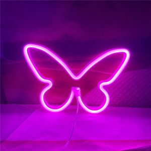 Lampe Néon À Led En Forme De Papillon À Suspendre - Fonctionne Avec Usb Ou Piles - Pour La Maison, Le Bar, Le Restaurant, Noël, Une Fête D'anniversaire, Un Cadeau, Décoration Murale (Rose) - Neuf