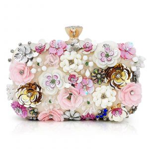 Les femmes Floral de Fleurs en Perles Embrayage Soirée Sac à main Avec Sangle de Chaîne Pour les Occasions Formelles - Neuf
