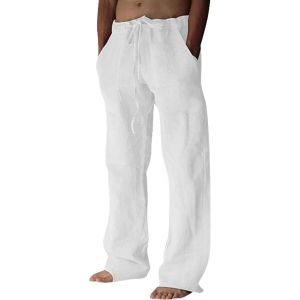 Pantalon En Lin Pour Hommes Pantalon D'&eacute;t&eacute; L&eacute;ger Pantalon De Yoga Plage D&eacute;contract&eacute; Avec Cordon De Serrage Hommes Pantalon Baggy - Neuf