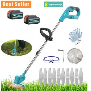 Tondeuse sans fil avec 2 batteries de 3,0 Ah et chargeur, tondeuse &eacute;lectrique &agrave; batterie avec alimentation par cordon, outil de bordure avec lame &agrave; gazon, adapt&eacute;e aux cours, jardins et espaces verts. - Neuf