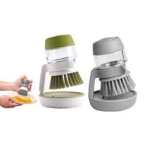 Lot de 2 brosses &agrave; vaisselle avec distributeur de savon et support pour un nettoyage facile - Neuf