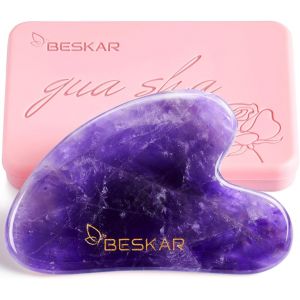 Kal-Gua Sha Outil Pour Le Visage, Pierre De Jade Naturelle Guasha Masseur Pour Sculpter La Mâchoire, Raffermir La Peau Du Visage Et Réduire Le Rides, Outil De Massage Pour Guasha Le Visage (Violet) - Neuf