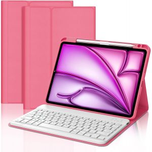Kal-Étui Clavier Pour Ipad Air 11 (M3 2025/M2 2024) -Ipad Air 5/4 Clavier Magnétique Azerty Français Clavier,Coque Arrière Antichoc, Housse Multiposition Avec Fonction De Ranger Le Stylet, Rouge - Neuf