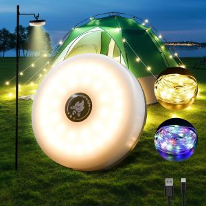 Kal-Guirlande Lumineuse Extérieure De Camping 3 En 1,10m 100led Guirlande Lumineuse Escamotable,2800mah Usb Rechargeables,8 Modes,Étanche,Enroulable Lampe De Camping Portable Pour Tente Jardin Fête D - Neuf