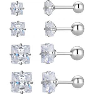 Kal-Lot De 4 Paires De Boucles D'oreilles À Tige Rondes En Acier Inoxydable Chirurgical Plaqué Or 18 Carats Avec Oxyde De Zirconium 3¿6 Mm, Acier Inoxydable, Zircone Cubique - Neuf