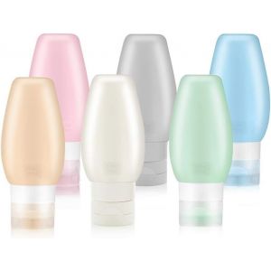Lot De 6 Bouteilles De Voyage En Silicone, Anti-Fuites, Rechargeables Et Compressibles (90 Ml) Avec Étiquette Et Sac De Transport Transparent Pour Shampoings Liquides, Savons Et Produits De Toilette. - Neuf