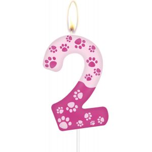 Eryi-Bougies D'anniversaire Sur Le Thème Des Pattes De Chien, Bougies En Forme De Chiffre 2 Roses Pour Gâteau, Bougie Rose À Motif Empreintes De Pattes De Chien Pour Filles Et Garçons, Décorations De - Neuf