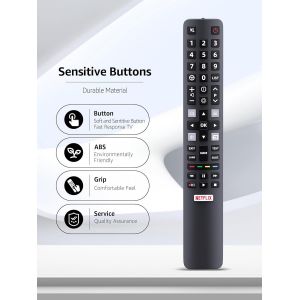 T&eacute;l&eacute;commande de Remplacement TCL RC802N pour TCL Thomson 4K UHD LCD LED Smart TV adapt&eacute;e pour 55EP660 55EP680 60EP660 65DC760 U49P6046 U49S7096 65DC766 65EP640 65EP660 - Neuf