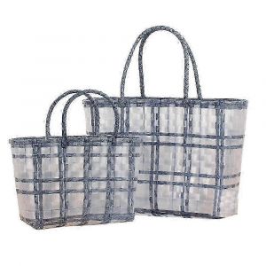 Sac à main tissé pour femme, en plastique, motif à carreaux, idéal pour les vacances à la plage - Neuf