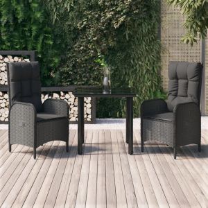 Prolenta Premium - Ensemble &Agrave; Manger De Jardin Avec Coussins 3 Pcs Noir - Neuf