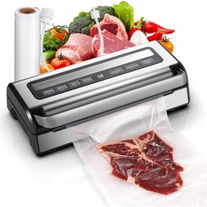 NouvelHorizonstore-Machine Sous Vide 95 kPa, Machine Sous Vide Alimentaire 9-en-1 avec Mode Temps/Pression R&eacute;glable, Fonction M&eacute;moire, Double Soudure, Coupe-Sacs et Rangement Int&eacute;gr&eacute;s, incl. 2 Roulea - Neuf