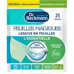 Lessive en feuilles L'ESSENTIELLE | Format pr&iquest;&iquest;-dos&iquest;&iquest;, pratique et l&iquest;&iquest;ger | 100% hydrosoluble, facile &iquest;&iquest; utiliser et ranger | 25 feuilles, Bergamote - Neuf